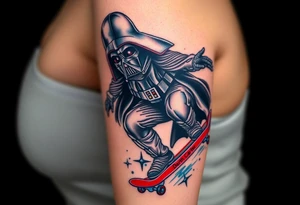 Darth Vader skateboarding >
blue & red
skateboard say "Darth Carter"
12/29/88-01/06/24 tattoo idea