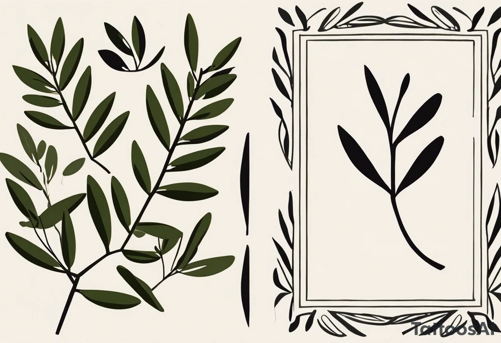 Olive Leaf: The tattoo would be centered around a stylized olive leaf, drawn in a traditional style with strong, clean lines. The leaf would be detailed with vein patterns, maintaining a natural appearance but with a classic and simplified touch.

Laurel Wreath: Surrounding the olive leaf, there could be a small laurel wreath, a classic symbol in mythology associated with victory and honor. The wreath would be made with simple, smooth lines, also in black and white, and would blend harmoniously with the leaf.

Phrase "Mens sana in corpore sano": The phrase would be placed below the leaf and wreath, in a classic serif font that evokes ancient texts, adding a touch of wisdom and tradition to the design. The phrase could be slightly curved to follow the natural shape of the design above. tattoo idea