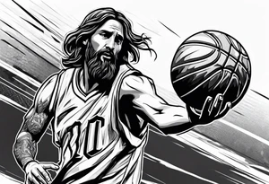 jesus christ playing basketball against messi tattoo idea