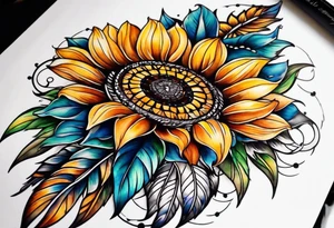 Dreamcatcher and sunflowers forearm sleeve tattoo idea