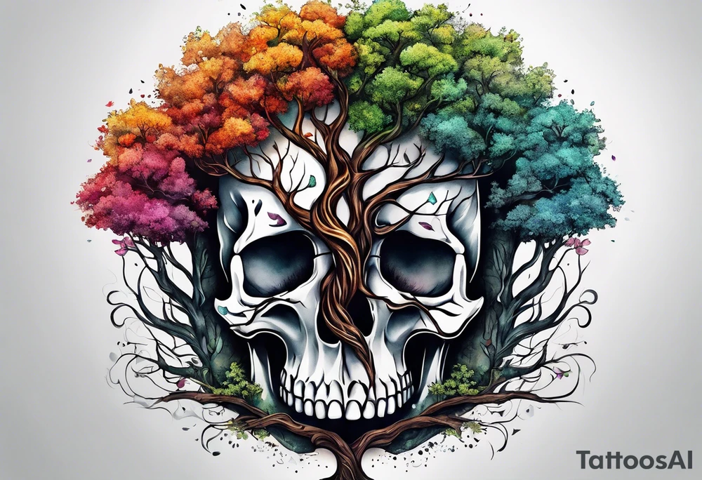 Tree of life growing out of skull tattoo idea