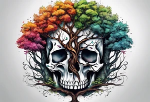Tree of life growing out of skull tattoo idea