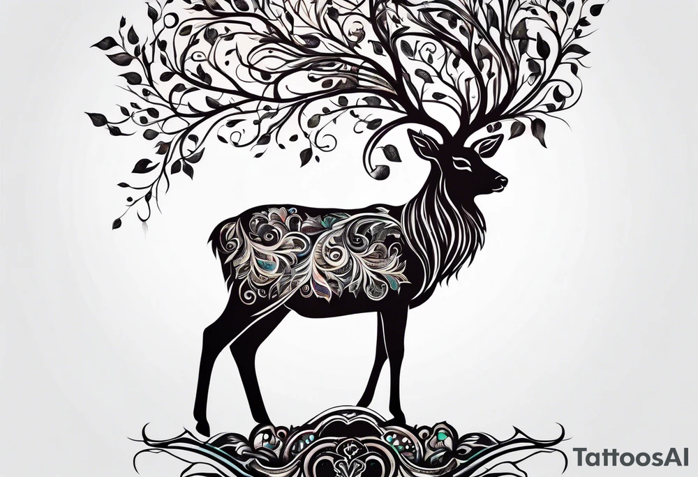 tree of life with root drawing a deer tattoo idea