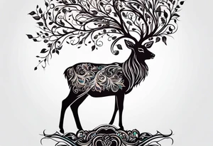 tree of life with root drawing a deer tattoo idea