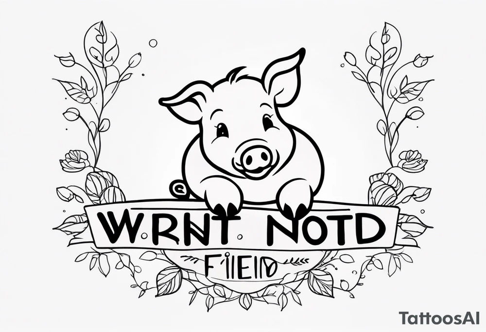 cute pig or piglet.
with text: "friends not food"
very thin lines
cartoonish style tattoo idea