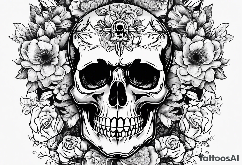 Memento mori writen skull sleeve tattoo design tattoo idea