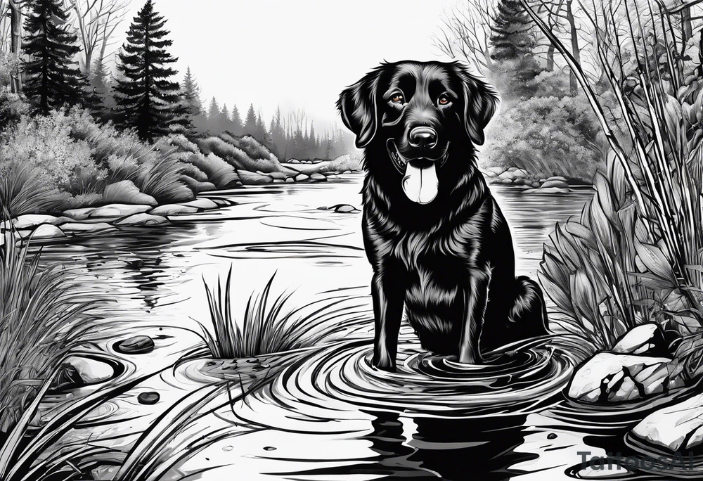 My dog Duke passed away and he loved trying to get sticks off the bottom of the creek tattoo idea