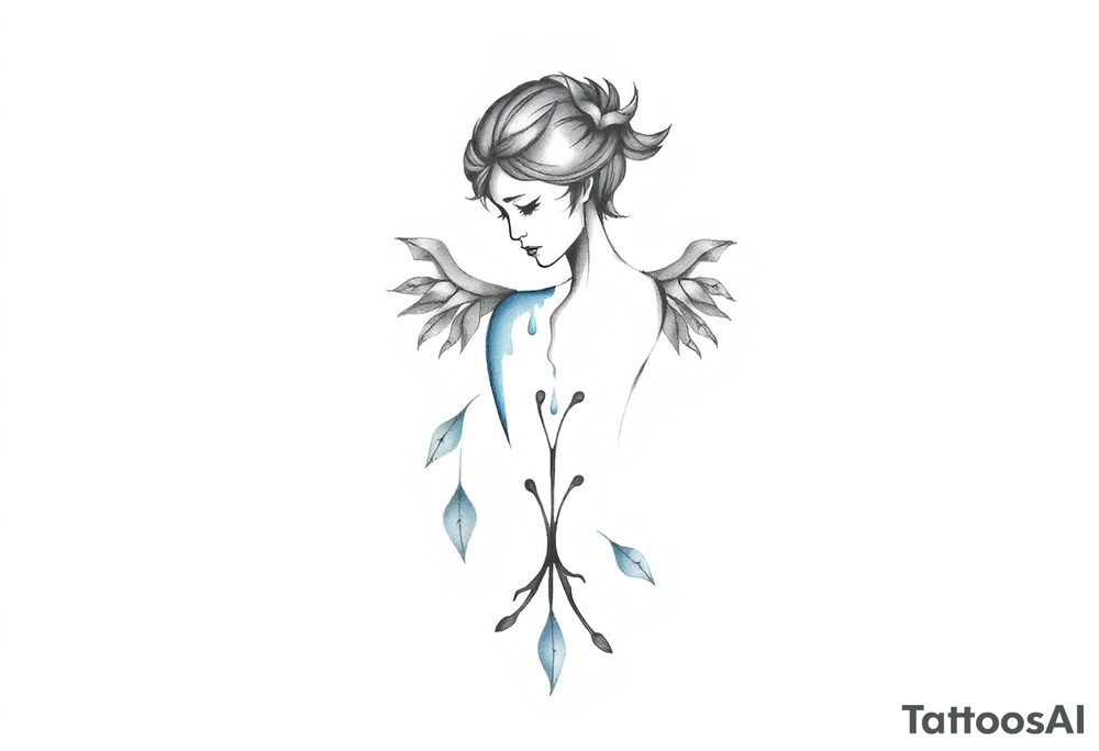 A minimalist tattoo that represents a shattered and betrayed gemini woman who fought hard throughout this year. With colors blue and black. Make it unique and rare. Without leaves and stem. tattoo idea
