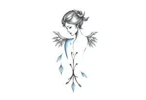 A minimalist tattoo that represents a shattered and betrayed gemini woman who fought hard throughout this year. With colors blue and black. Make it unique and rare. Without leaves and stem. tattoo idea