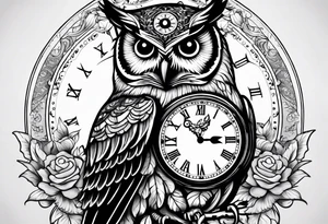owl with a clock and skull
wisdom and new life tattoo idea