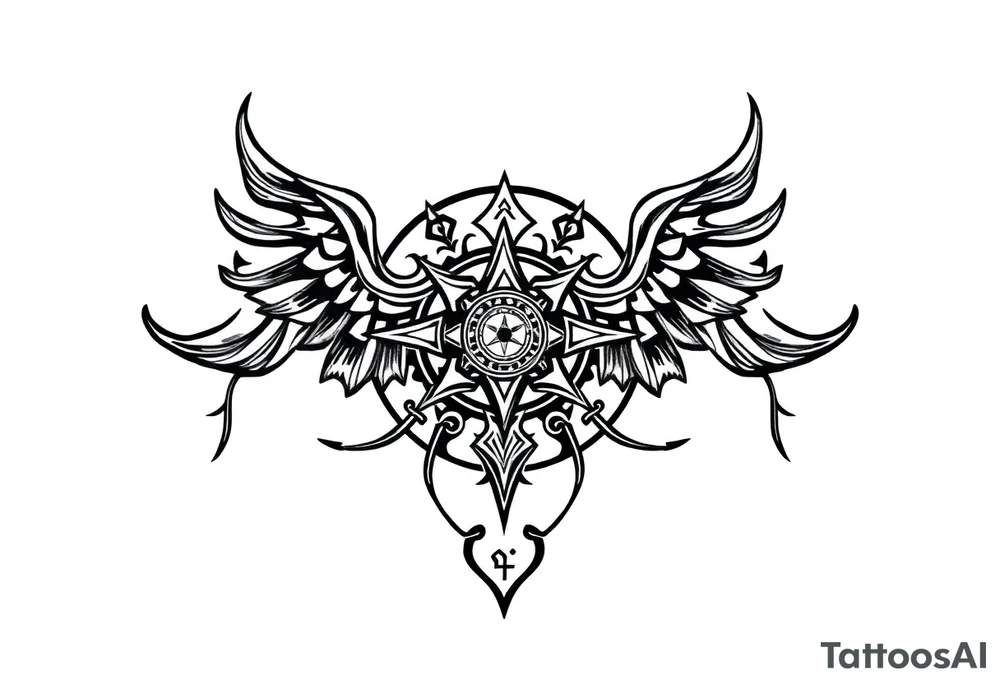 mytical shaman and witch ancient ornament with runes tattoo idea