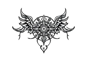 mytical shaman and witch ancient ornament with runes tattoo idea