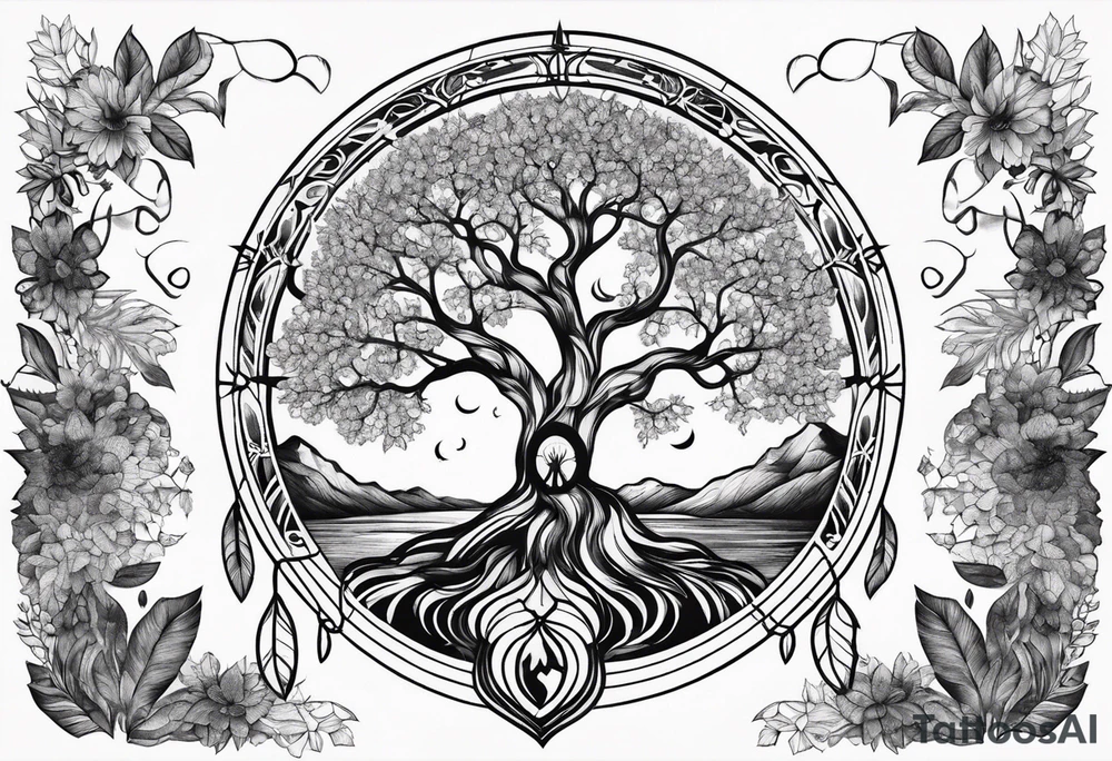 Tree of life with dream catcher tattoo idea