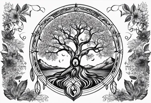 Tree of life with dream catcher tattoo idea