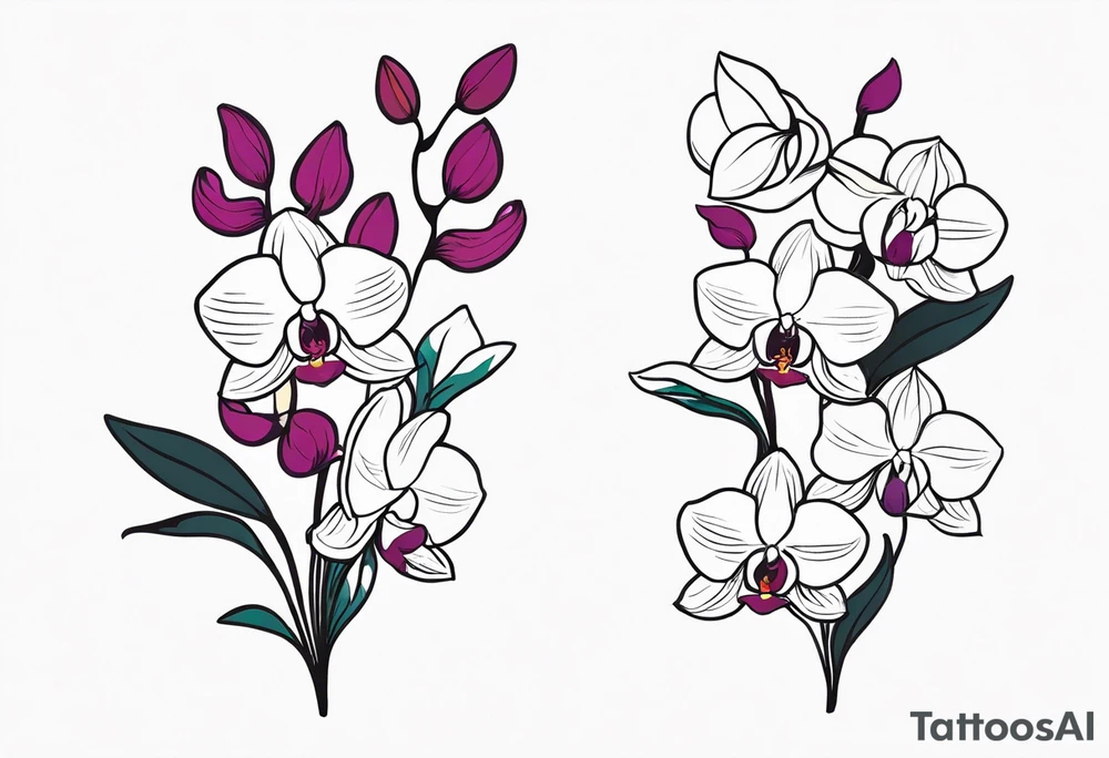 vertical minimal design with 
orchids tattoo idea