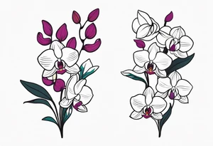 vertical minimal design with 
orchids tattoo idea