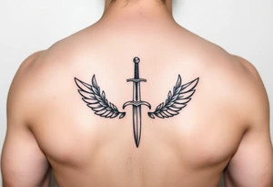 Laurel crown wreath surrounding sword and wings tattoo idea