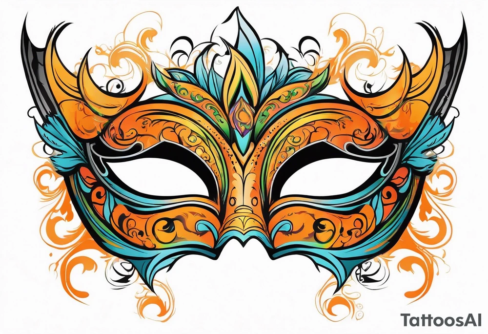 Male masquerade mask with orange smoke tattoo idea