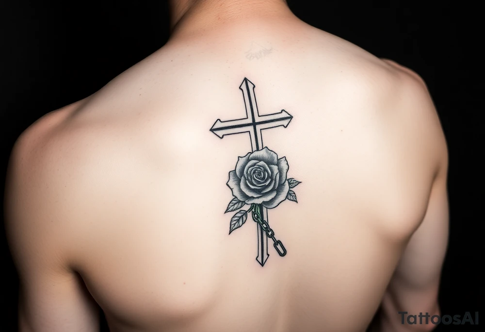 A Forearm tattoo with a Cross and a rose and chains tattoo idea A Forearm tattoo with a Cross and a rose and chains tattoo idea