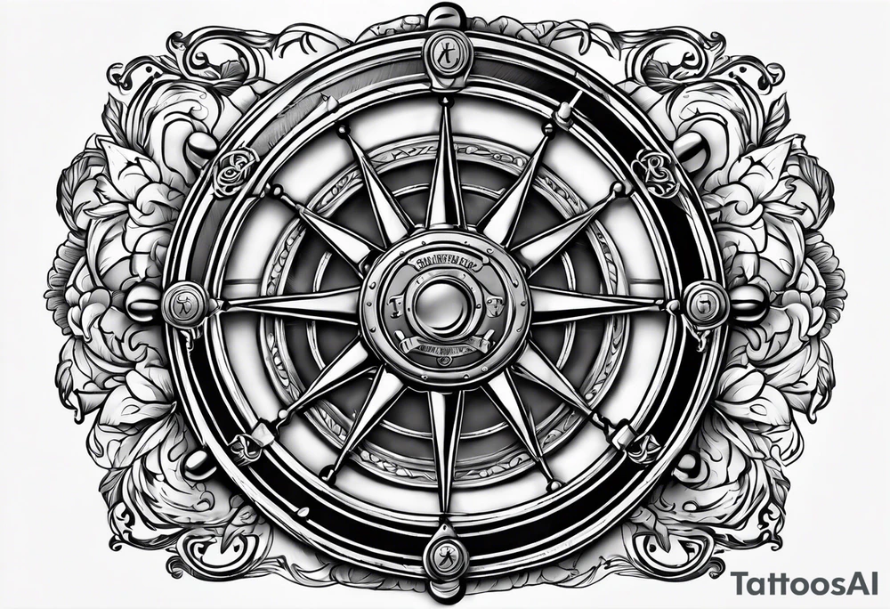ships wheel with the motto with courage nothing is impossible tattoo idea