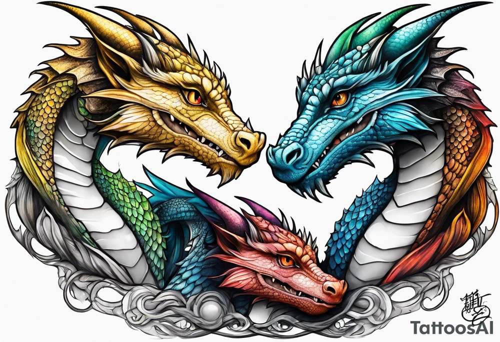 Two baby dragons and a mother dragon tattoo idea