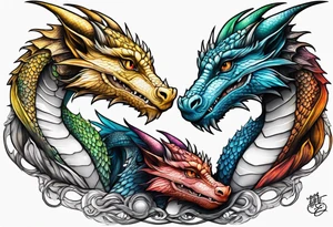 Two baby dragons and a mother dragon tattoo idea