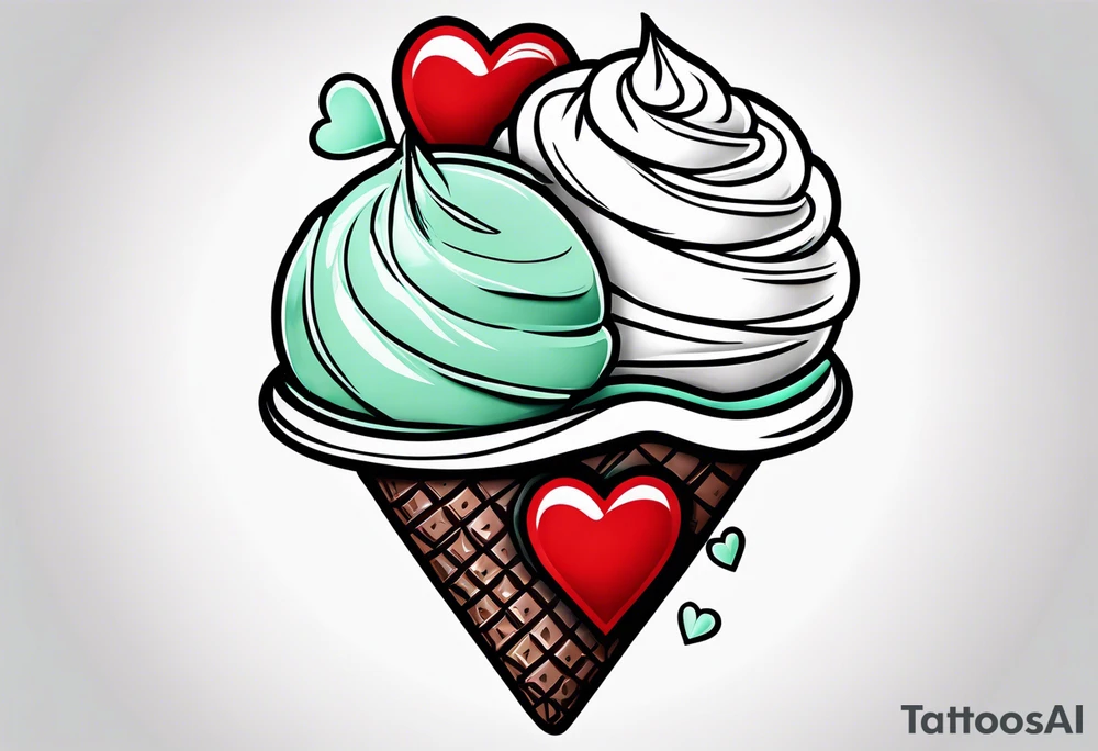 mint chocolate chip ice cream cone with small red heart on it somewhere. tattoo idea