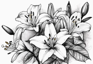 5 lilies and cherry blossom branch tattoo idea