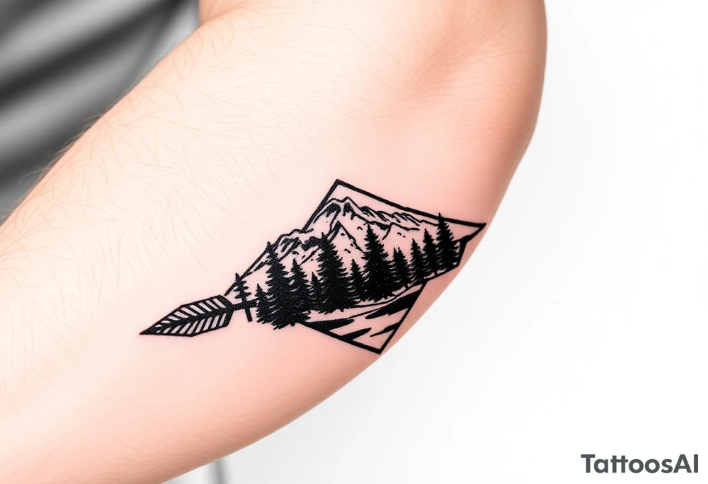 Pikes peak landscape with trees and moon in an arrowhead tattoo idea