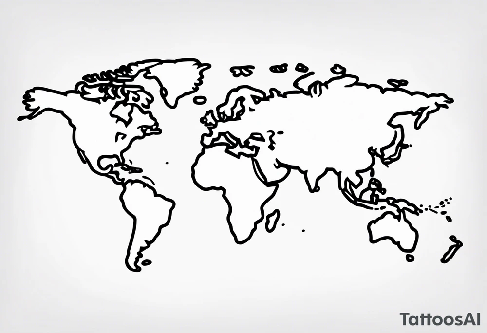 A hand drawn line map of the world, featuring a compass design of n, s, e and w - and incorporating the line "Always Carry On" tattoo idea