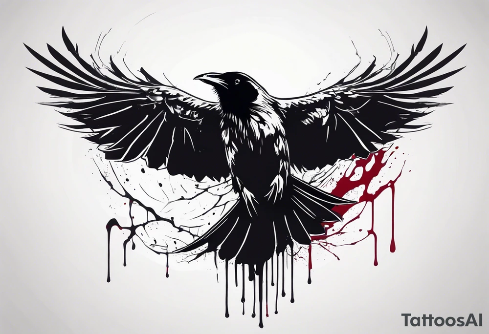 dead raven dripped in blood tattoo idea