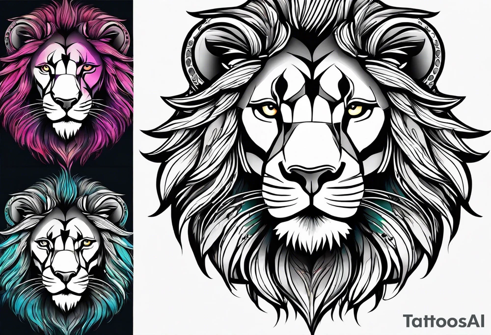 Lion. Power and love. Half Head design. tattoo idea