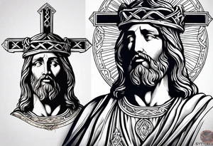 Jesus statue holding cross back tattoo idea