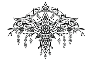long shaman style mytical bold line with ancient rhyme tattoo idea