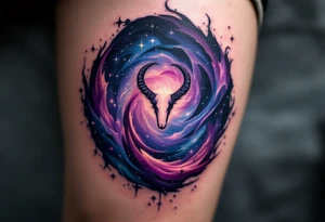 A swirling galaxy of violet and navy envelops the Capricorn constellation in this magical design. tattoo idea