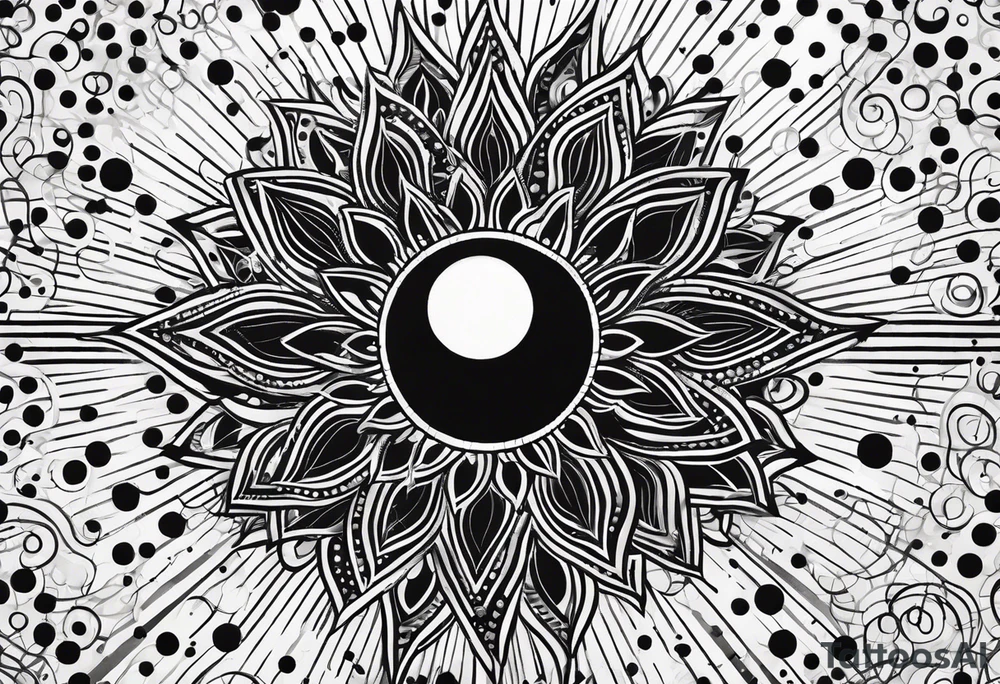 simple sun made of black dots and circles tattoo idea