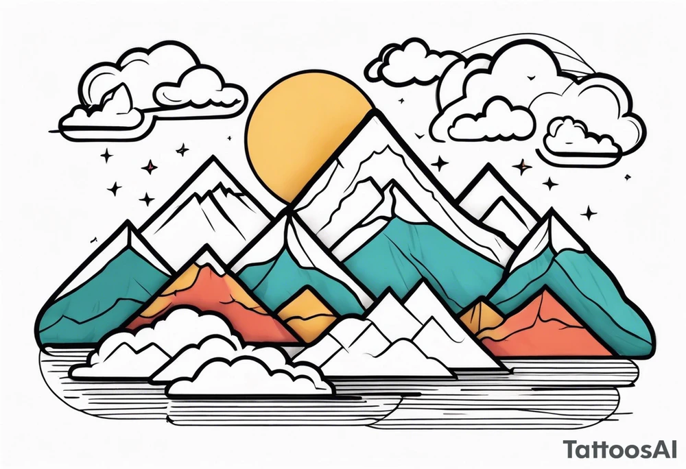 mountains with clouds tattoo idea