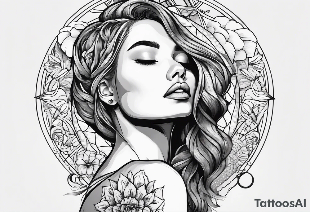 woman looking into the sun tattoo idea