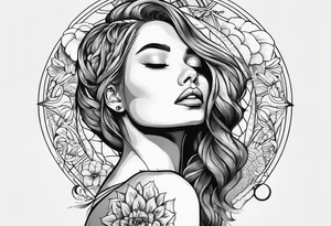 woman looking into the sun tattoo idea