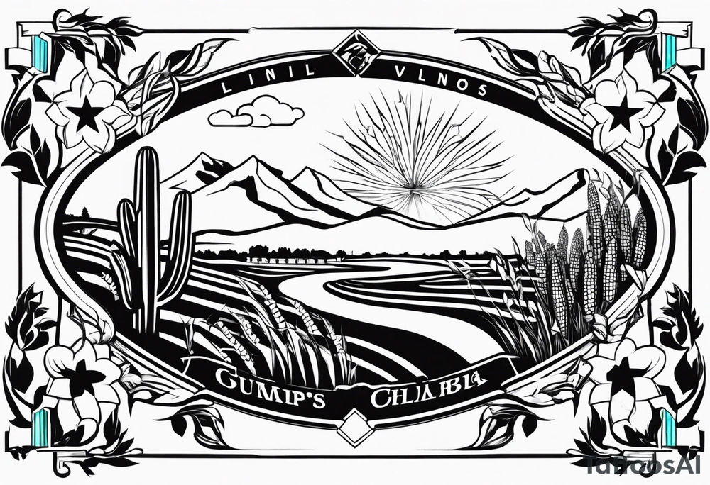 Illinois shape with corn, cubs, golf theme tattoo idea