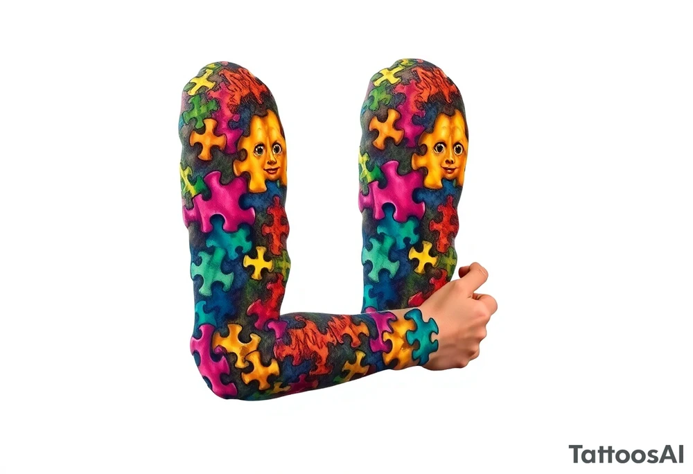 autism puzzle full color left arm sleeve completely covering full arm tattoo idea