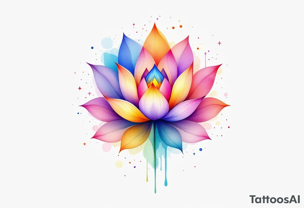 small colorful celestial with lotus flower tattoo idea