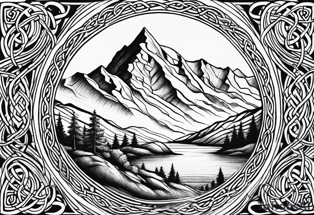 celtic knot and mountains tattoo idea
