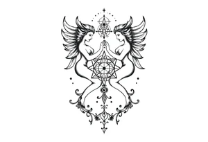 intricate Gemini zodiac with sacred geometry and cosmic elements tattoo idea