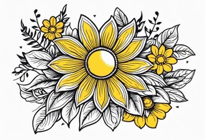 sunshine
old school vintage simple traditional design with vintage flowers surrounding
bold color simple tattoo idea