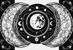 Fine line Snake around the moon phases with constellations tattoo idea