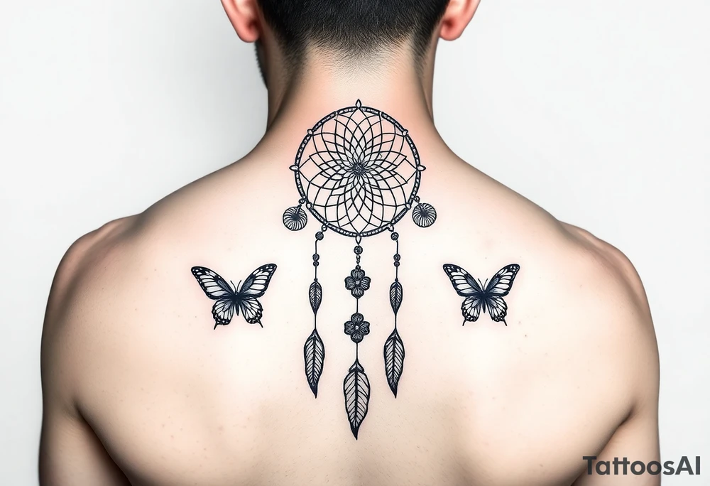 Small Simple dream catcher with butterflies tattoo idea