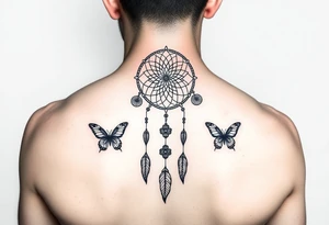 Small Simple dream catcher with butterflies tattoo idea