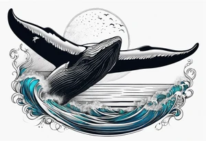 Humpback whale tail sticking out of ocean tattoo idea