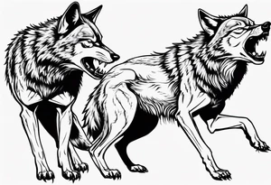 two wolves with their mouths closed and dancing on their hind legs. tattoo idea